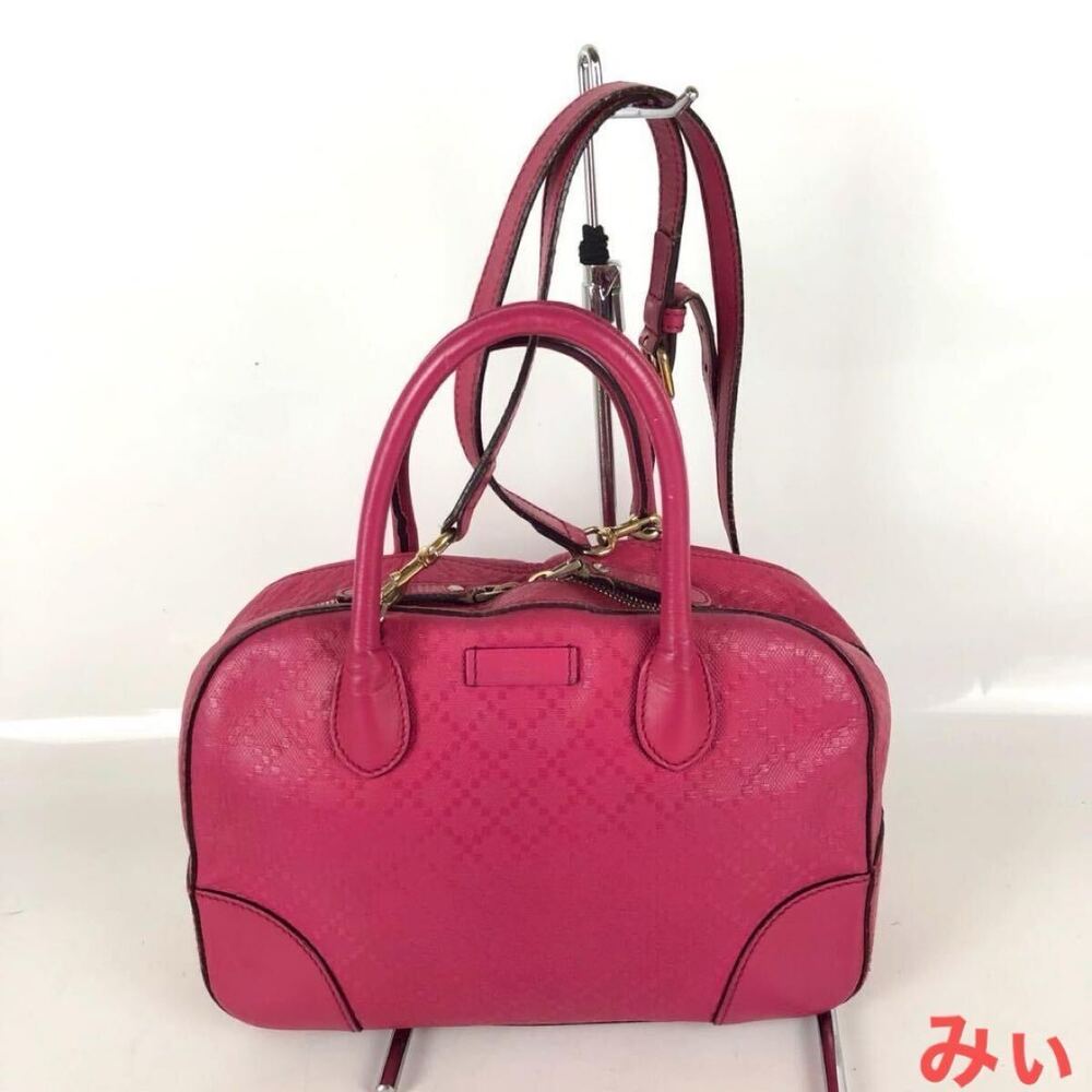 GUCCI Diamante Handbag Pink Shoulder Bag Crossbody Tote Leather